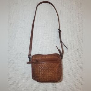 Platania Woven Brown Leather Crossbody Bag